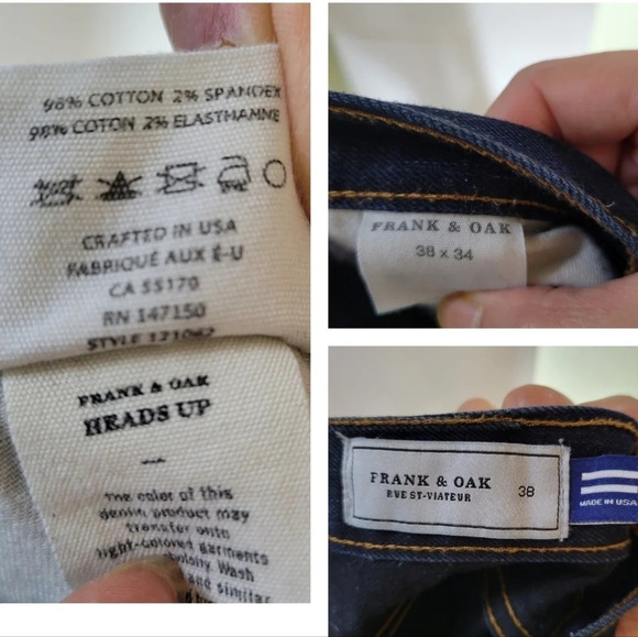 ❤️ 3 for $35 FRANK & Oak cooper slim fit straight leg dark denim jeans 38 x 34 - Picture 9 of 9